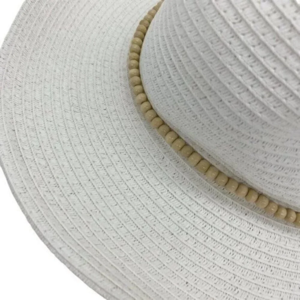 INC International Concepts Beaded White Straw Cowboy Fedora Hat